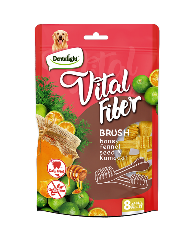  2.7”Vital Fiber Brush Dog Treats 8 Pcs, Fennel Seed, Honey, & Kumquat 